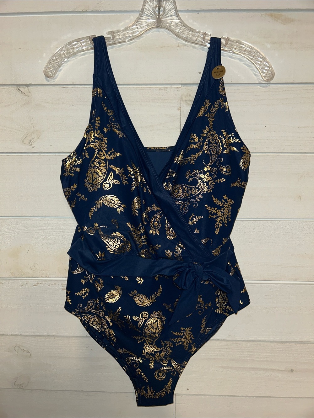 Nip Tuck swim Navy Blue One-Piece Swimsuit with Gold Print
